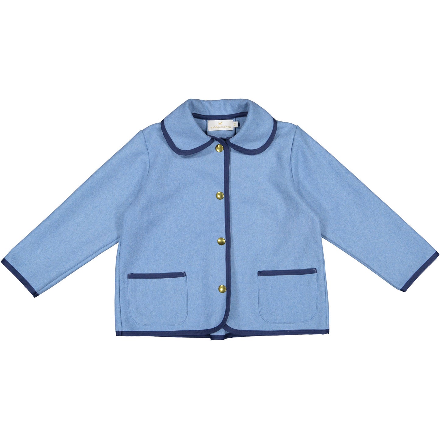 Blue Girl Classic Coat with Navy Trim