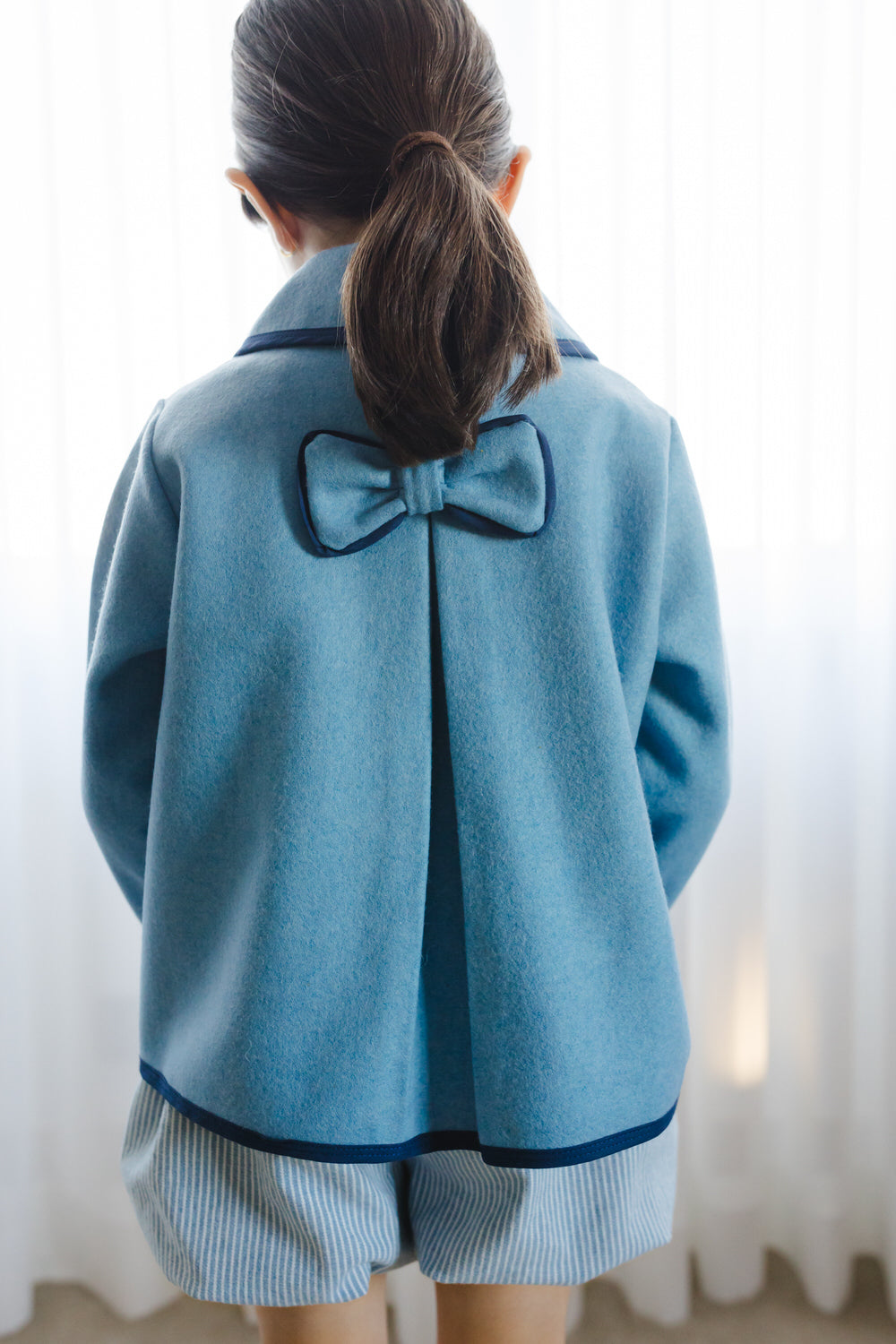 Blue Girl Classic Coat with Navy Trim