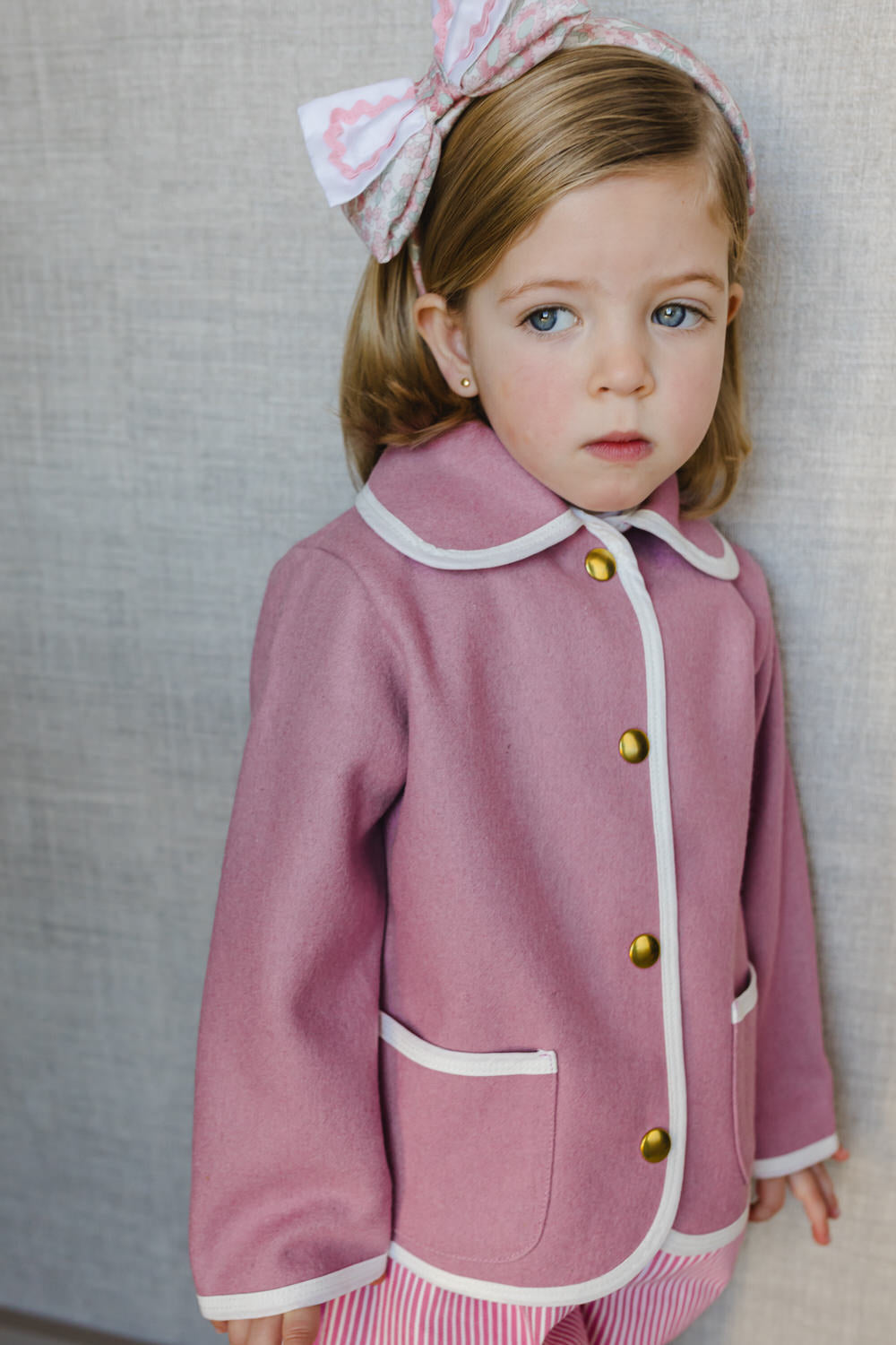Pink Girl Classic Coat with White Trim