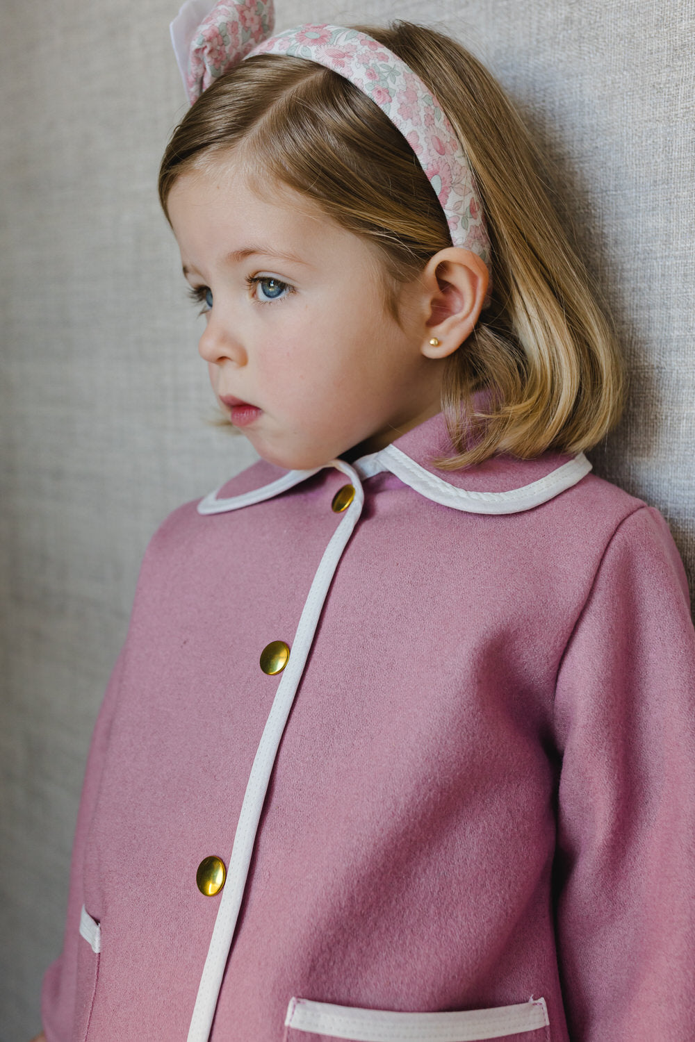 Pink Girl Classic Coat with White Trim