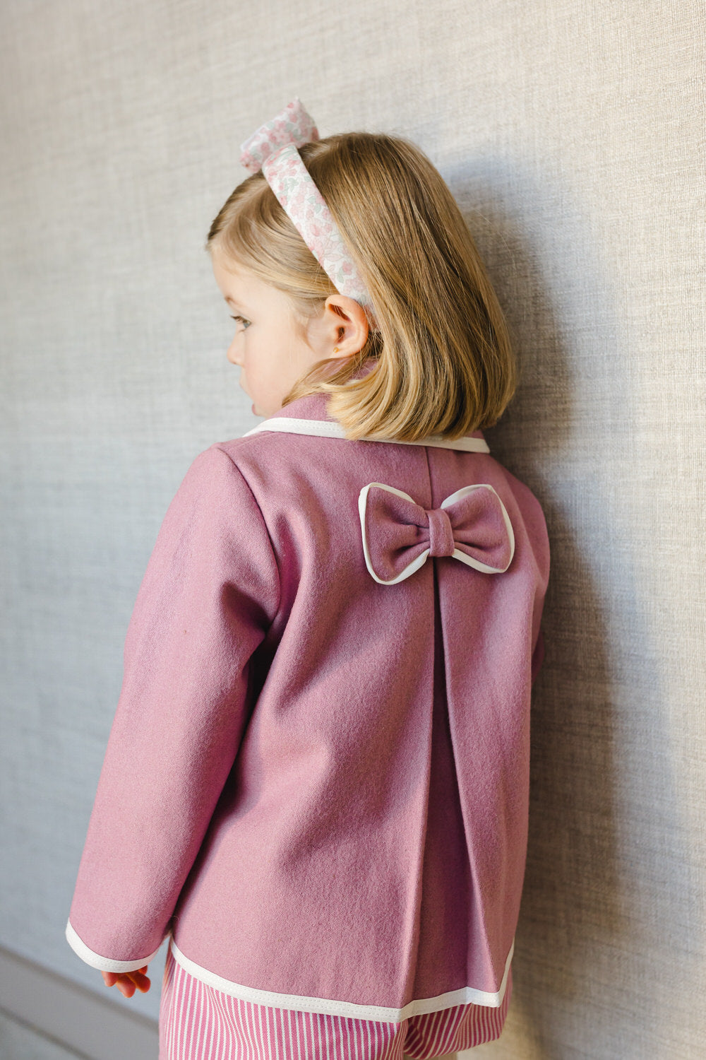 Pink Girl Classic Coat with White Trim