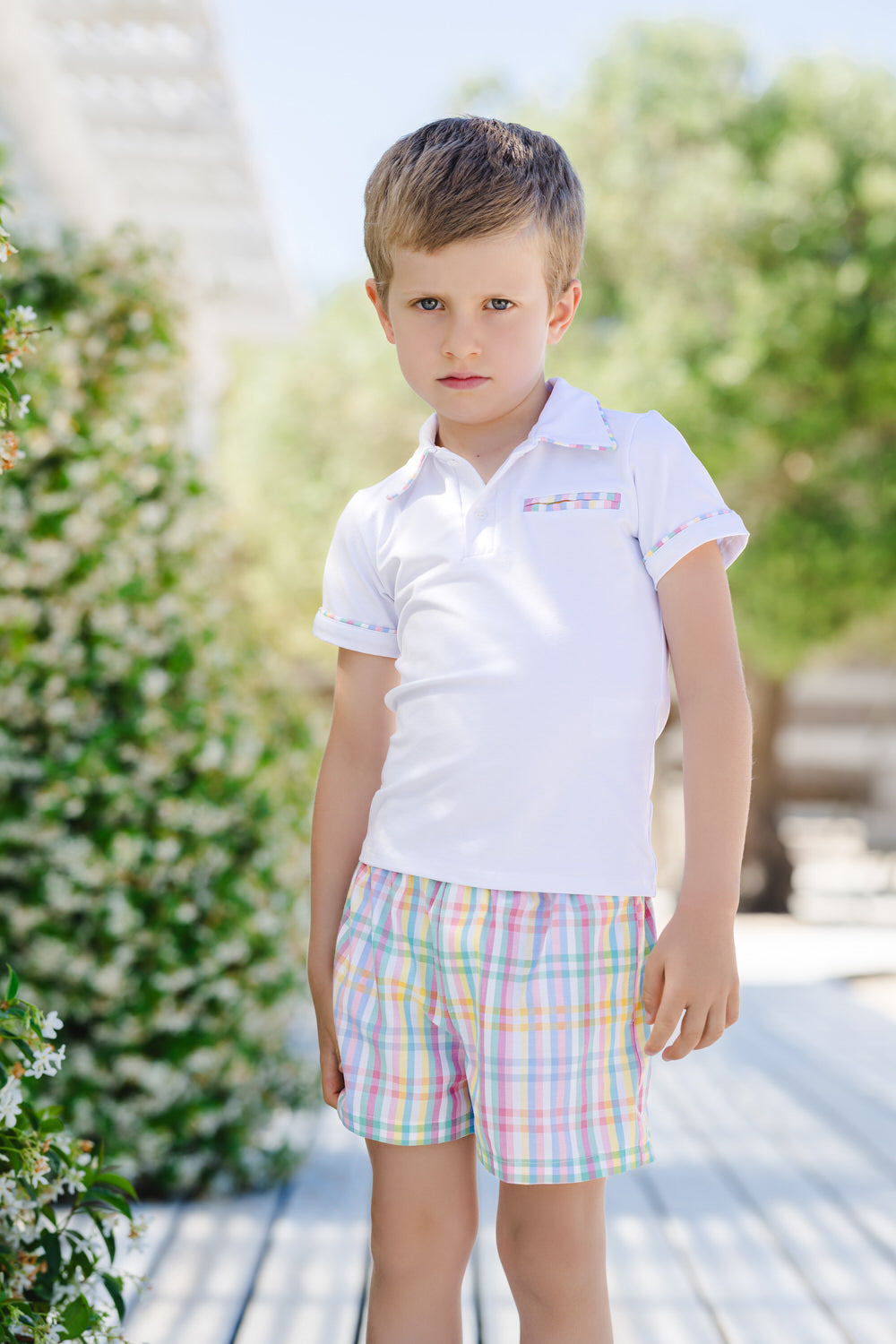 Rainbow Gingham Boy Polo
