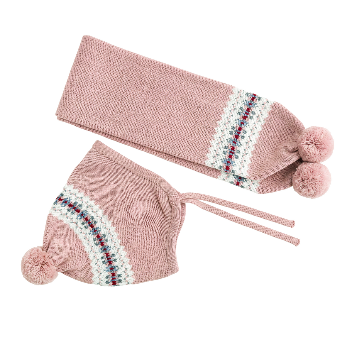 Pink Fair-Isle Bonnet & Scarf