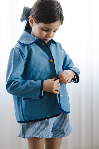 Blue Girl Classic Coat with Navy Trim