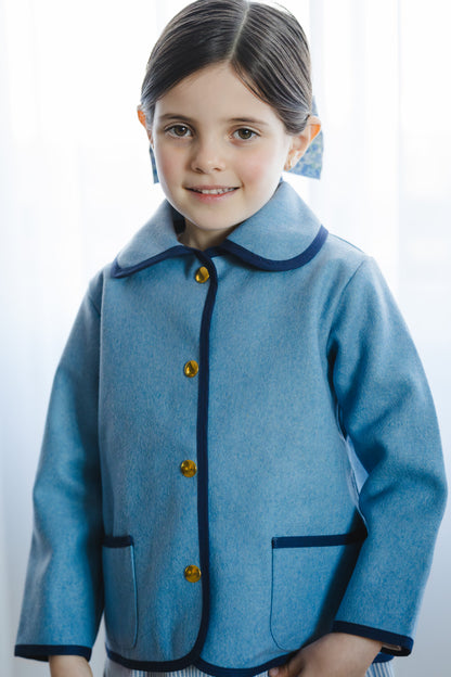 Blue Girl Classic Coat with Navy Trim