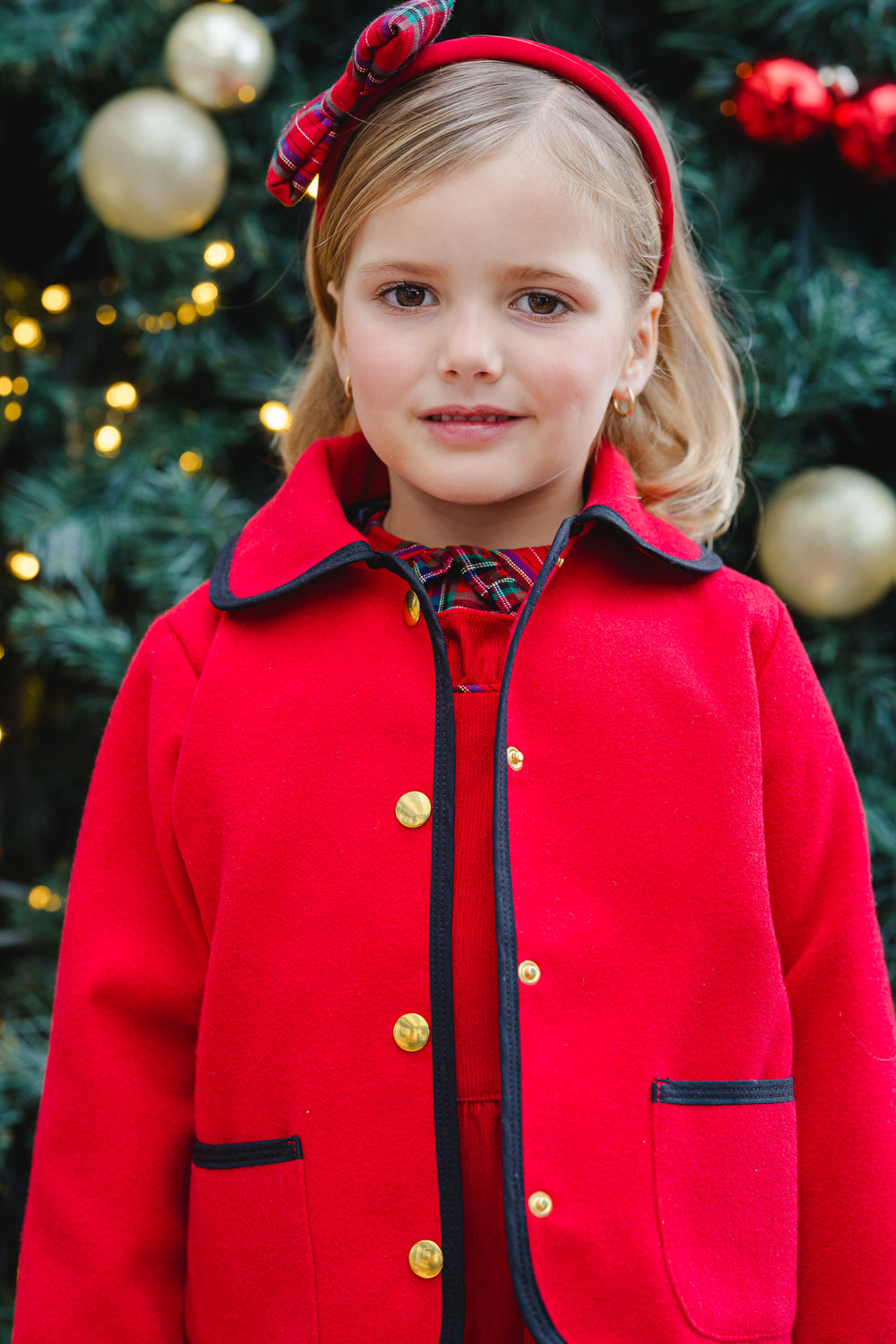 Red Girl Classic Coat with Black Trim