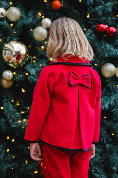 Red Girl Classic Coat with Black Trim