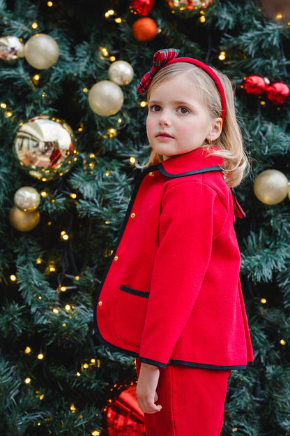 Red Girl Classic Coat with Black Trim