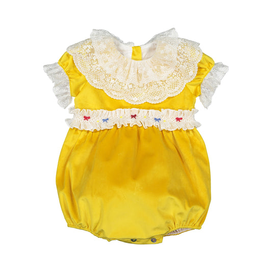 Golden Velvet Smocked Bows Romper