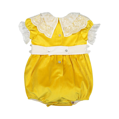 Golden Velvet Smocked Bows Romper