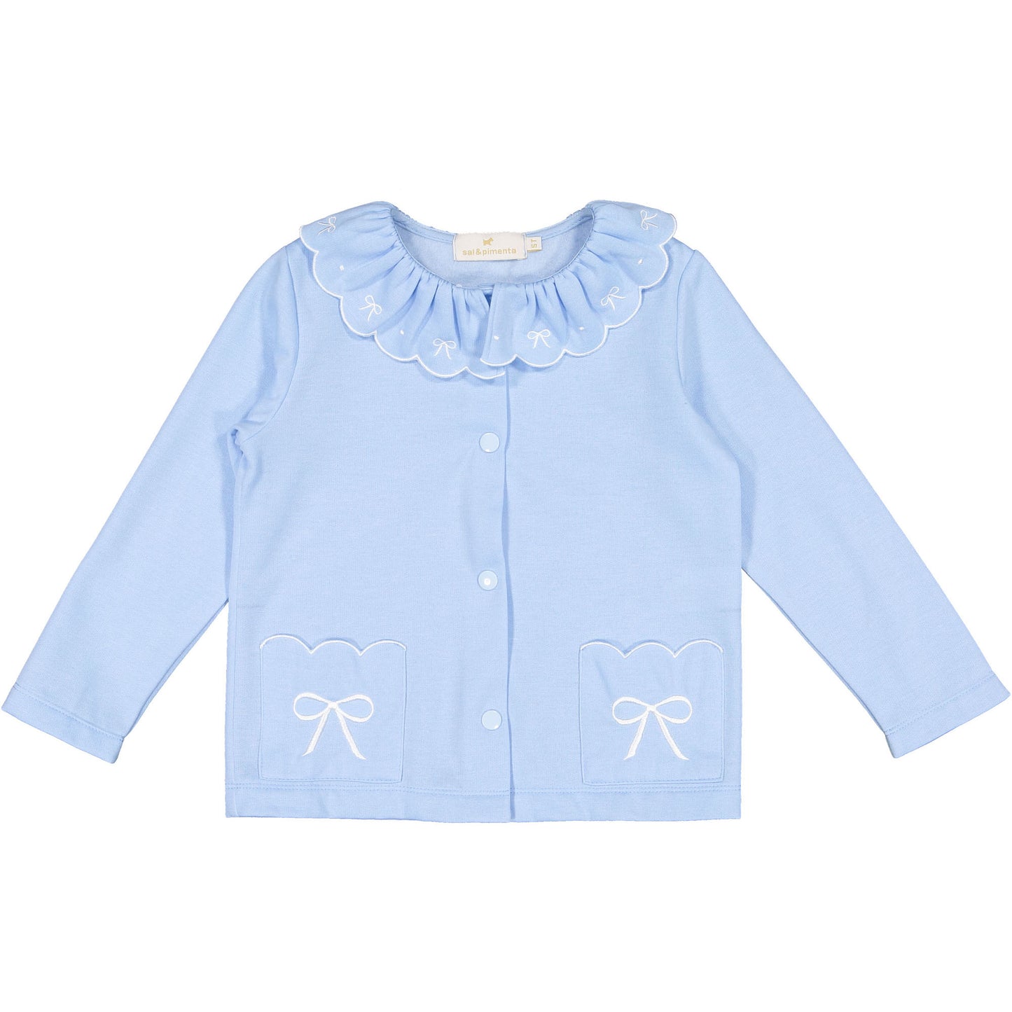 Blue Knit White Bows Cardigan