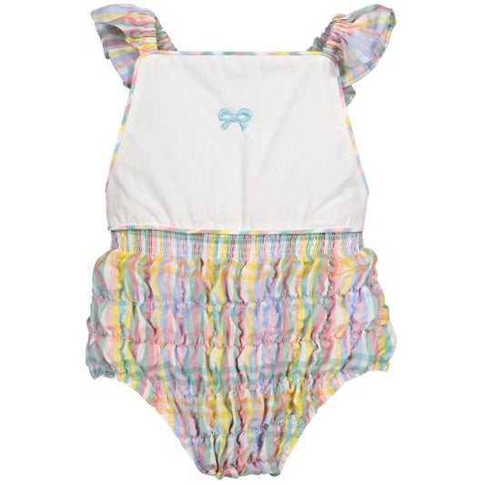 Rainbow Gingham Cotton Frilled Swimsuit