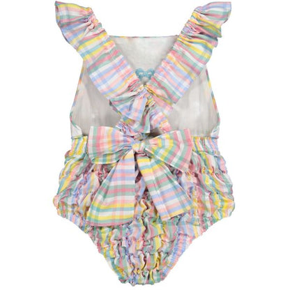 Rainbow Gingham Cotton Frilled Swimsuit