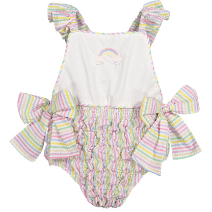 Rainbow Stripes Cotton Frilled Swimsuit