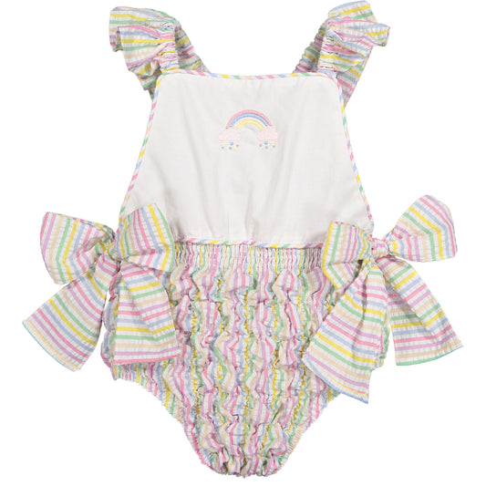 Rainbow Stripes Cotton Frilled Swimsuit