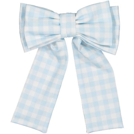 Gingham Blue Lycra Big Hair Clip