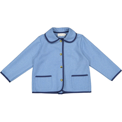 Blue Girl Classic Coat with Navy Trim