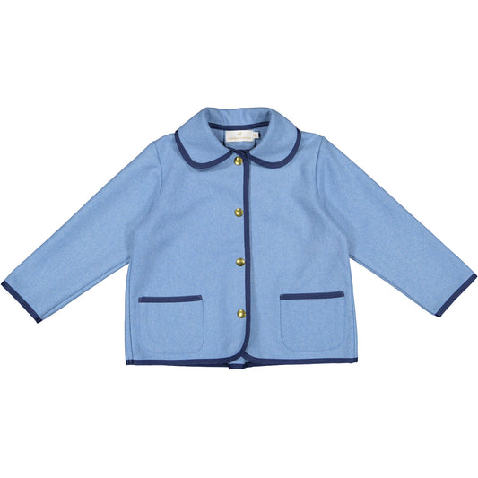 Blue Girl Classic Coat with Navy Trim