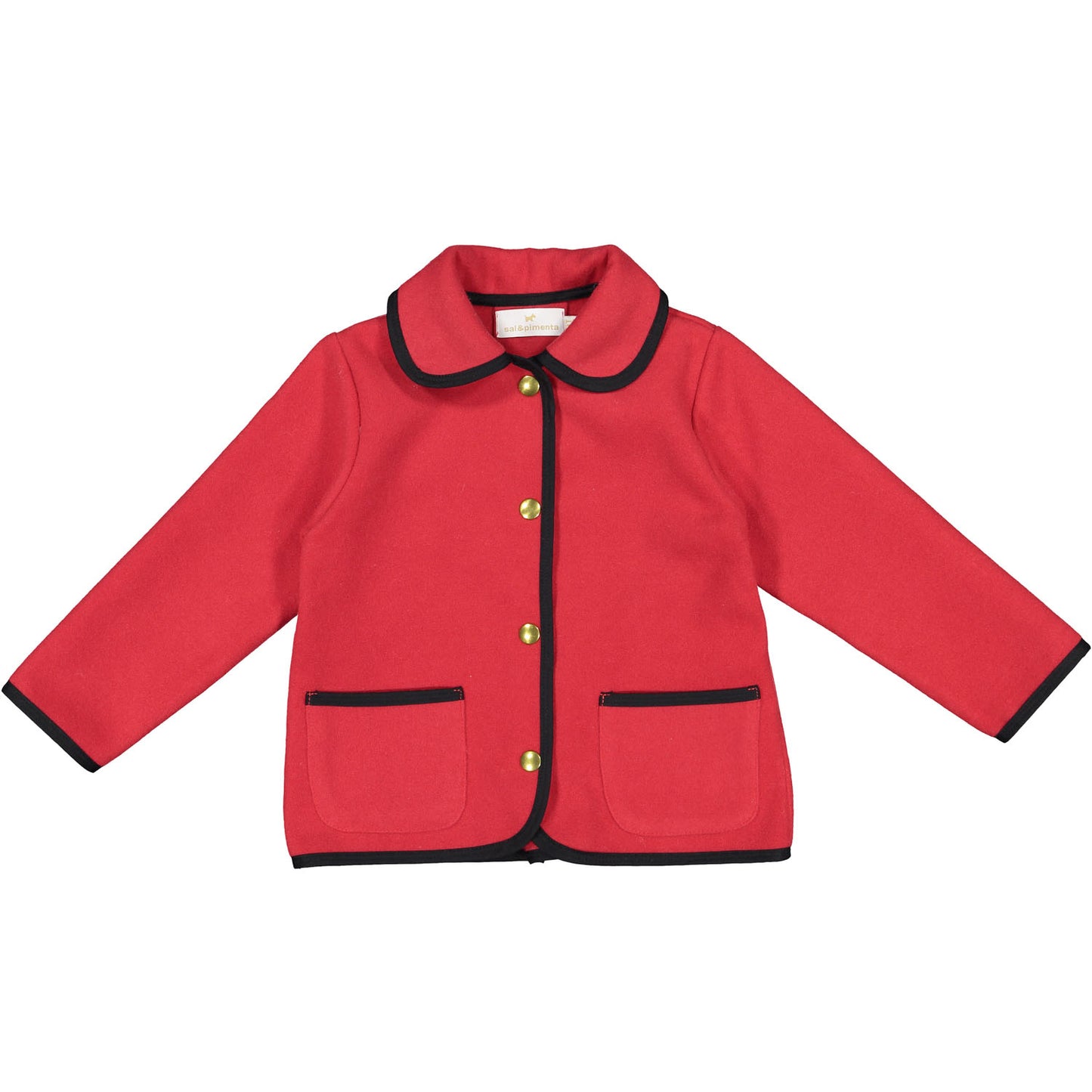Red Girl Classic Coat with Black Trim