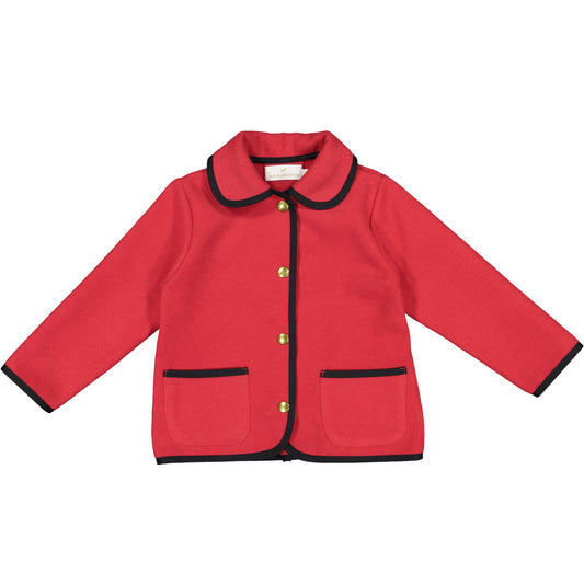 Red Girl Classic Coat with Black Trim