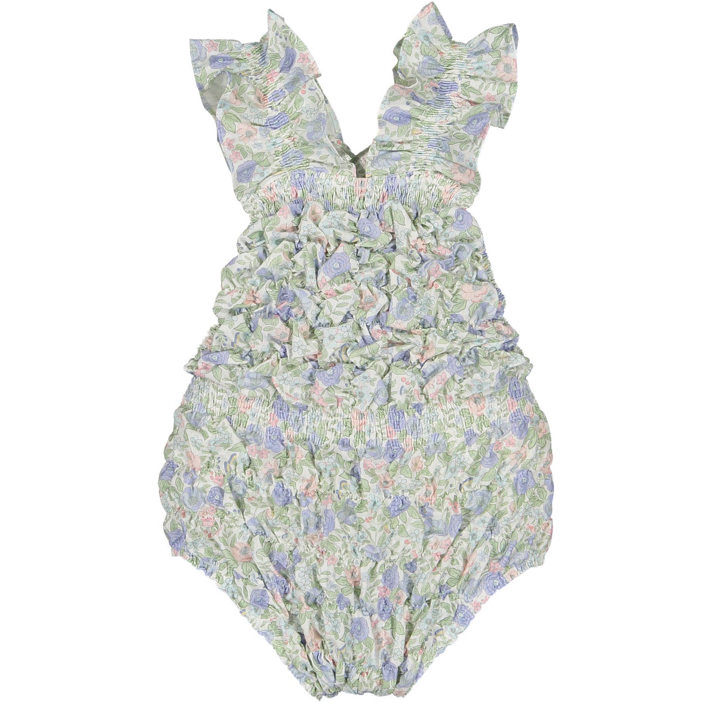 SAMPLE Blue Floral Cotton Frilled Swimsuit