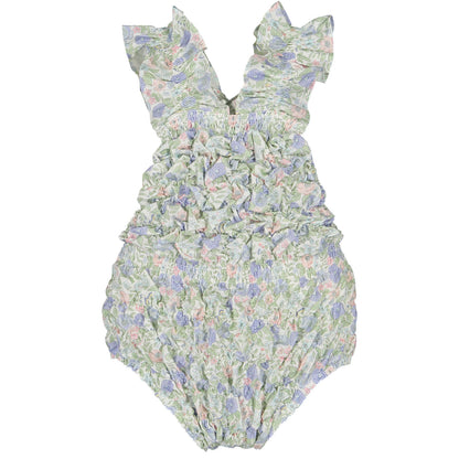 SAMPLE Blue Floral Cotton Frilled Swimsuit