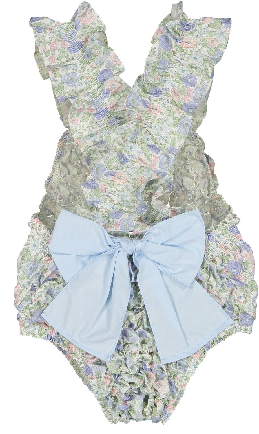 SAMPLE Blue Floral Cotton Frilled Swimsuit