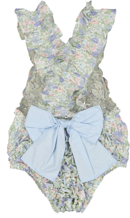 SAMPLE Blue Floral Cotton Frilled Swimsuit