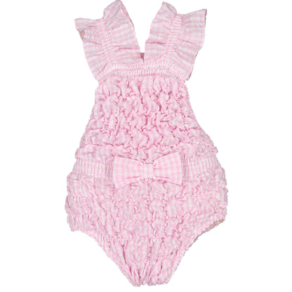 SAMPLE Pink Gingham Cotton Frilled Swimsuit