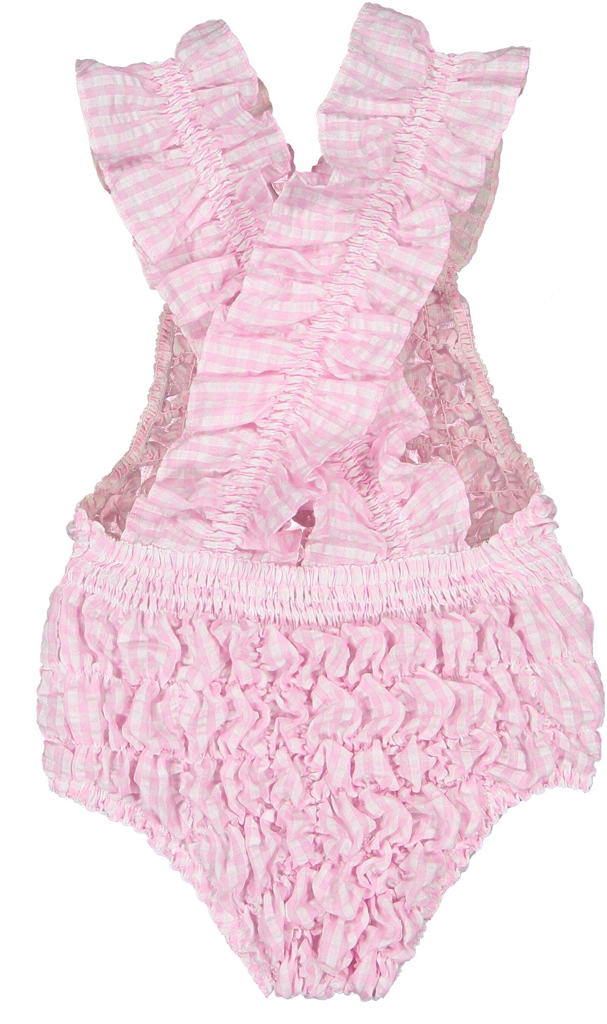 SAMPLE Pink Gingham Cotton Frilled Swimsuit