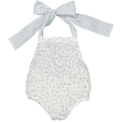 Blue Cherries Cotton Frilled Swimsuit