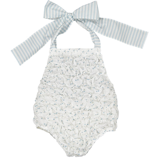Blue Cherries Cotton Frilled Swimsuit