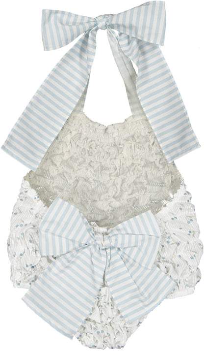 Blue Cherries Cotton Frilled Swimsuit