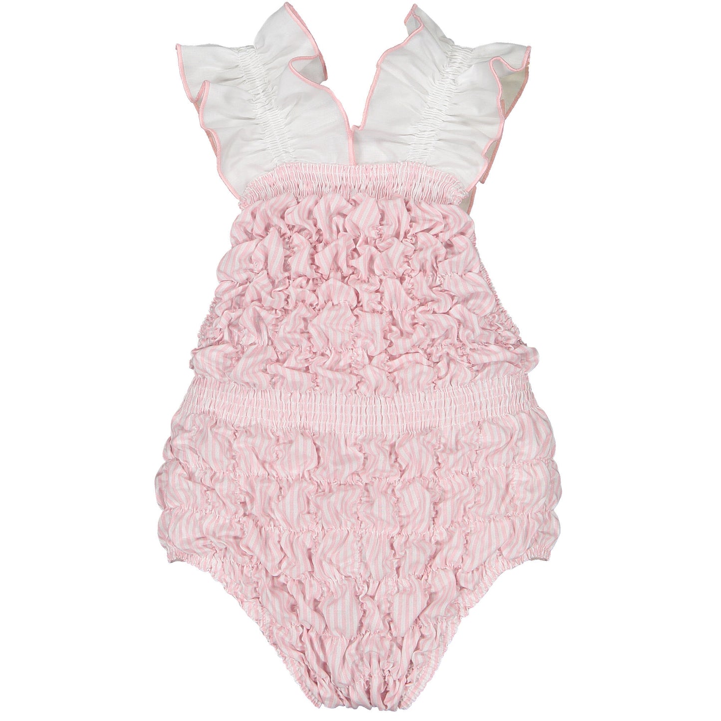 Rosé Stripes Cotton Frilled Swimsuit
