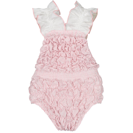 Rosé Stripes Cotton Frilled Swimsuit