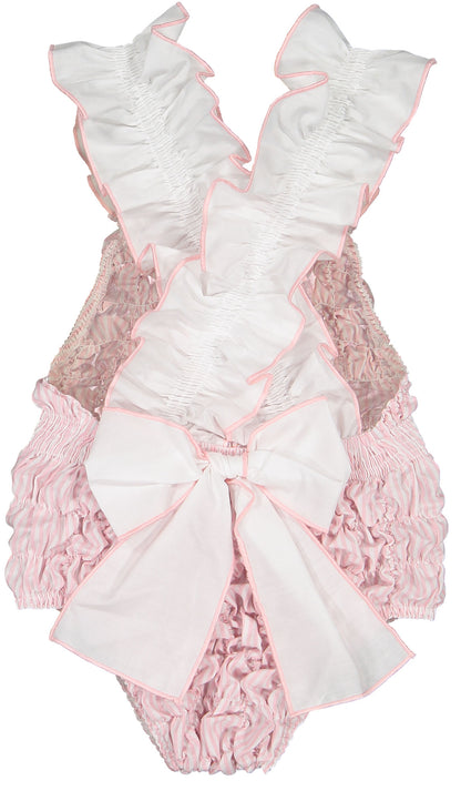 Rosé Stripes Cotton Frilled Swimsuit
