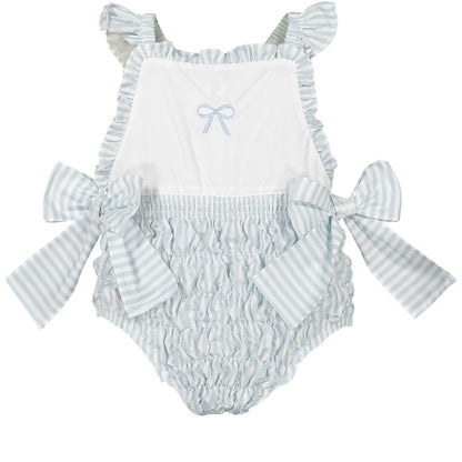 Blue Cherries Stripes Cotton Frilled Swimsuit