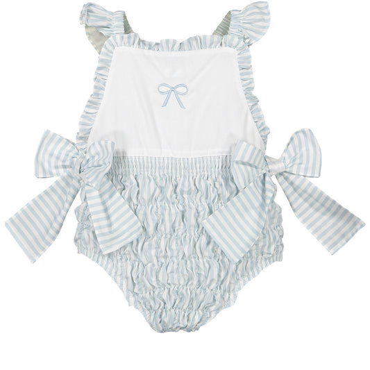 Blue Cherries Stripes Cotton Frilled Swimsuit