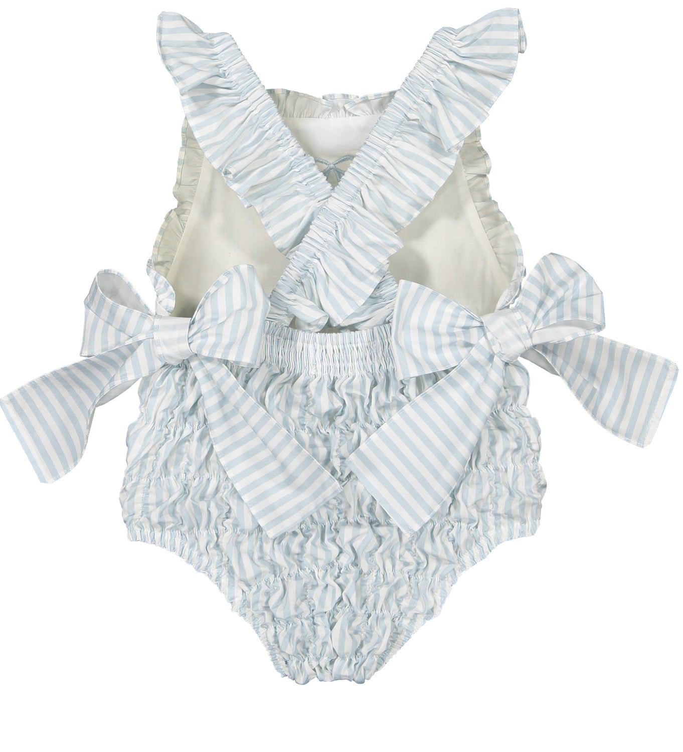 Blue Cherries Stripes Cotton Frilled Swimsuit