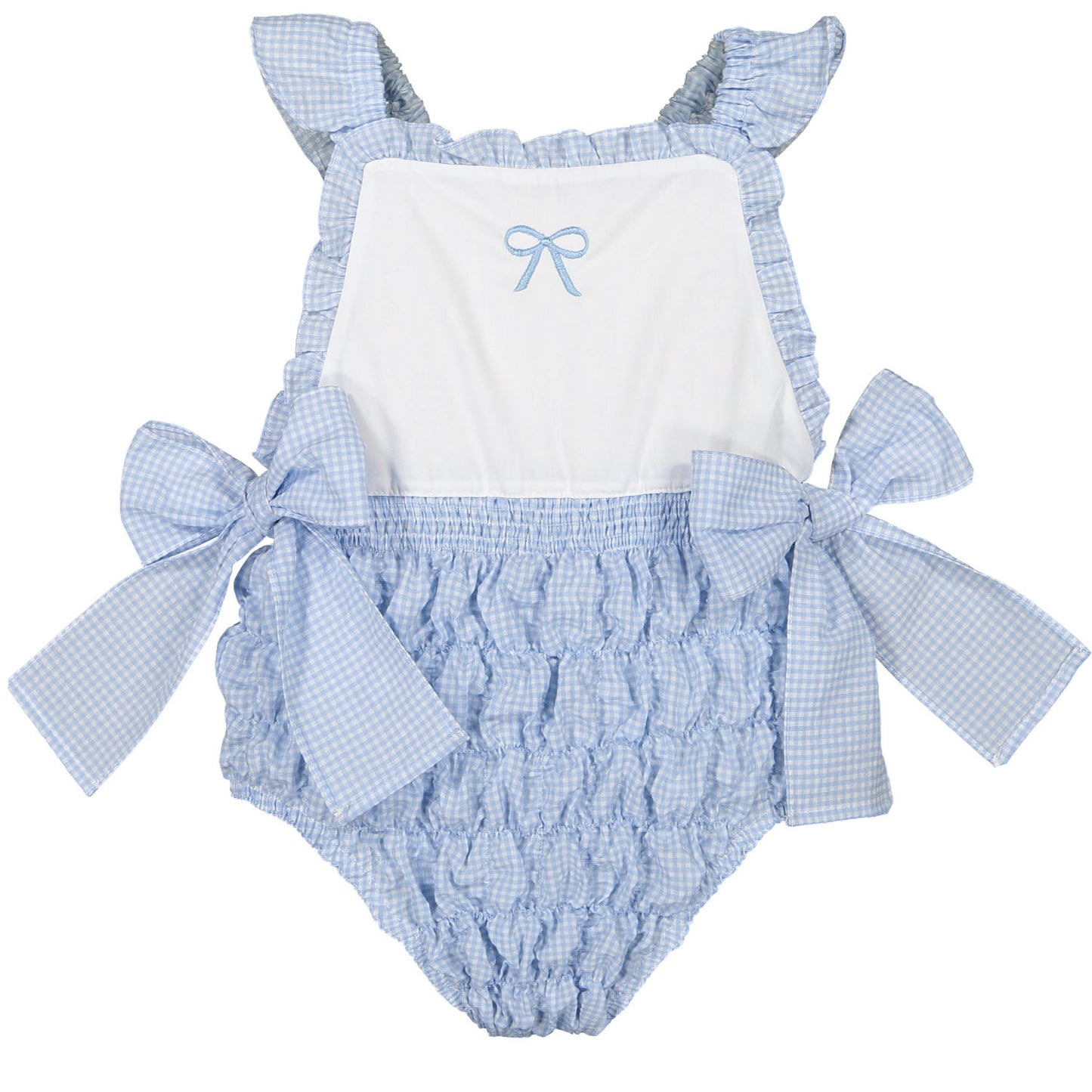 SAMPLE Mini Blue Gingham Cotton Frilled Swimsuit