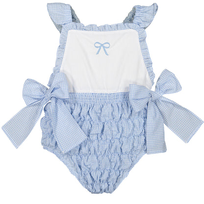 SAMPLE Mini Blue Gingham Cotton Frilled Swimsuit