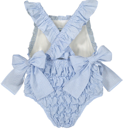 SAMPLE Mini Blue Gingham Cotton Frilled Swimsuit