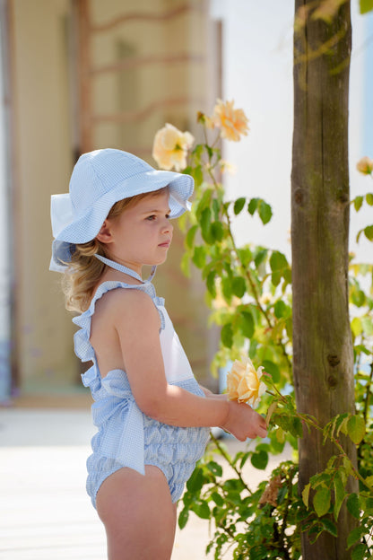 SAMPLE Mini Blue Gingham Cotton Frilled Swimsuit