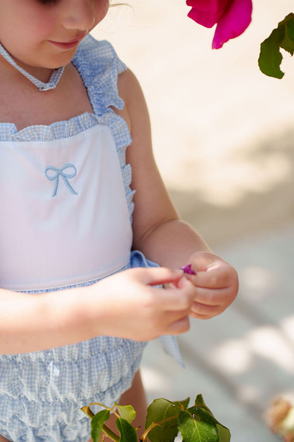 SAMPLE Mini Blue Gingham Cotton Frilled Swimsuit