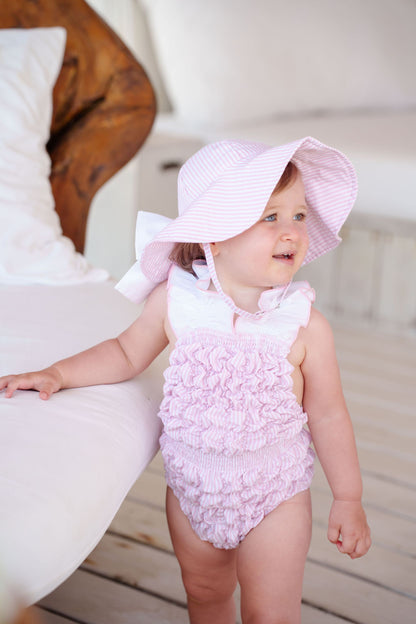 Rosé Stripes Cotton Frilled Swimsuit