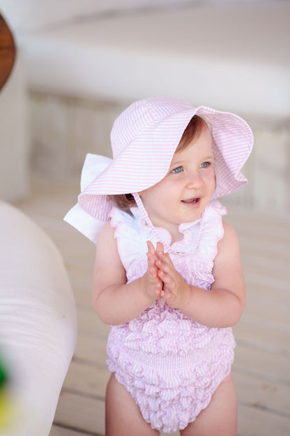 Rosé Stripes Cotton Frilled Swimsuit