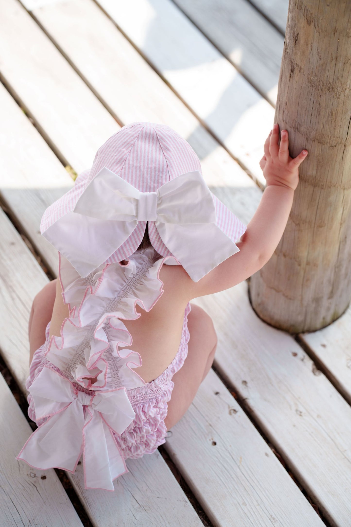 Rosé Stripes Cotton Frilled Swimsuit