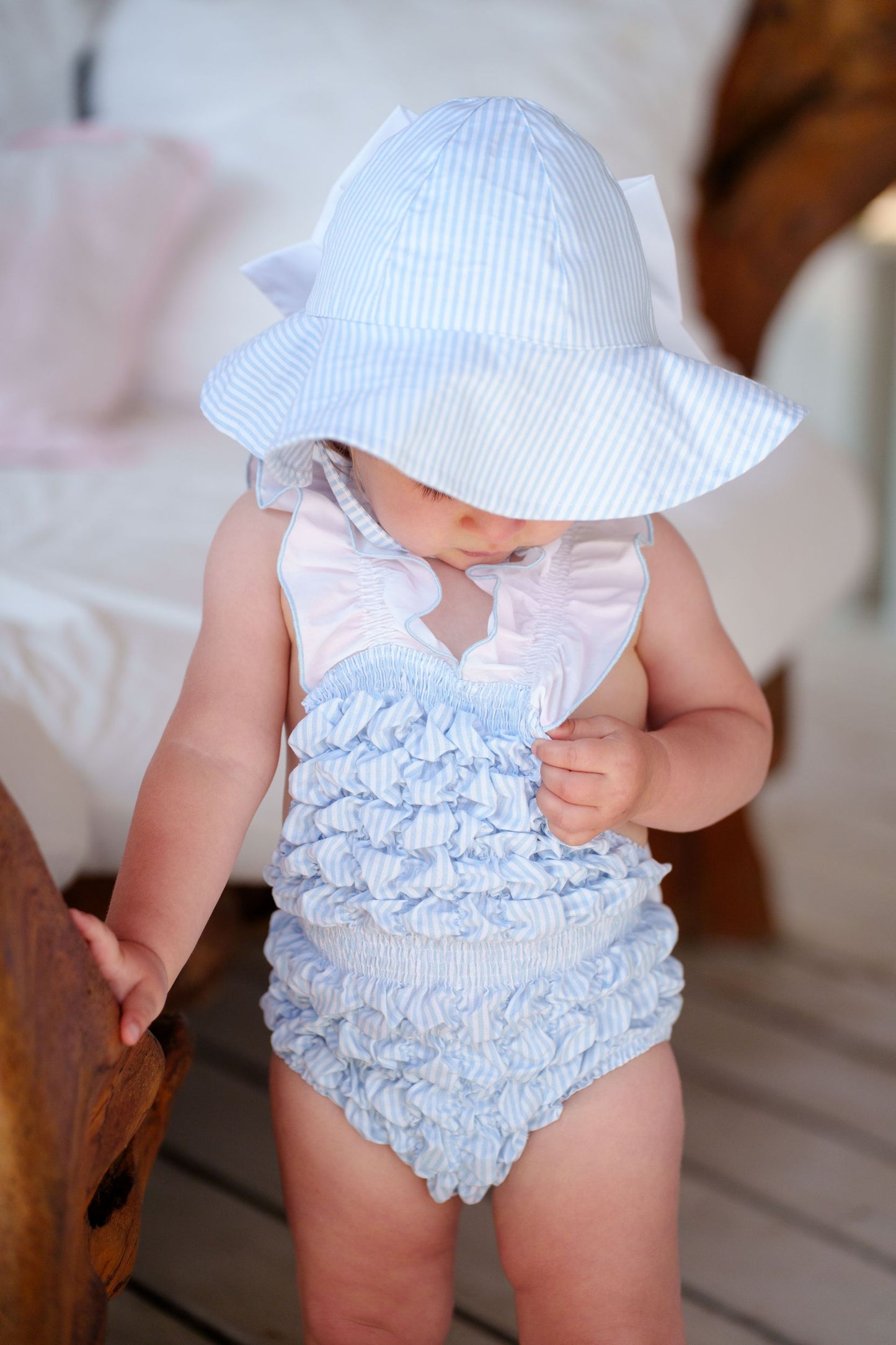 Water Stripes Cotton Frilled Swimsuit