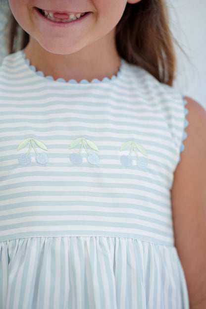PRE-ORDER Blue Cherries Stripes Dress