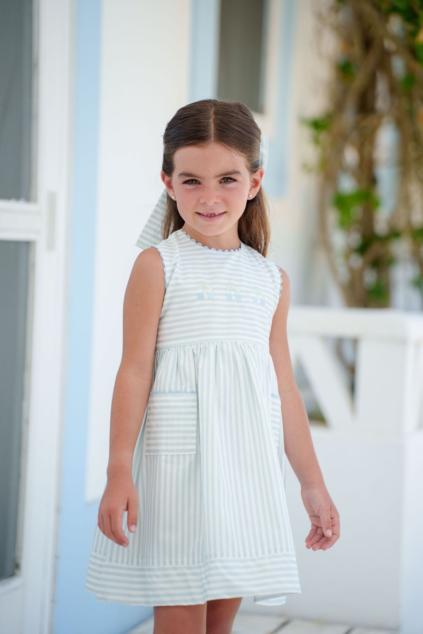 PRE-ORDER Blue Cherries Stripes Dress